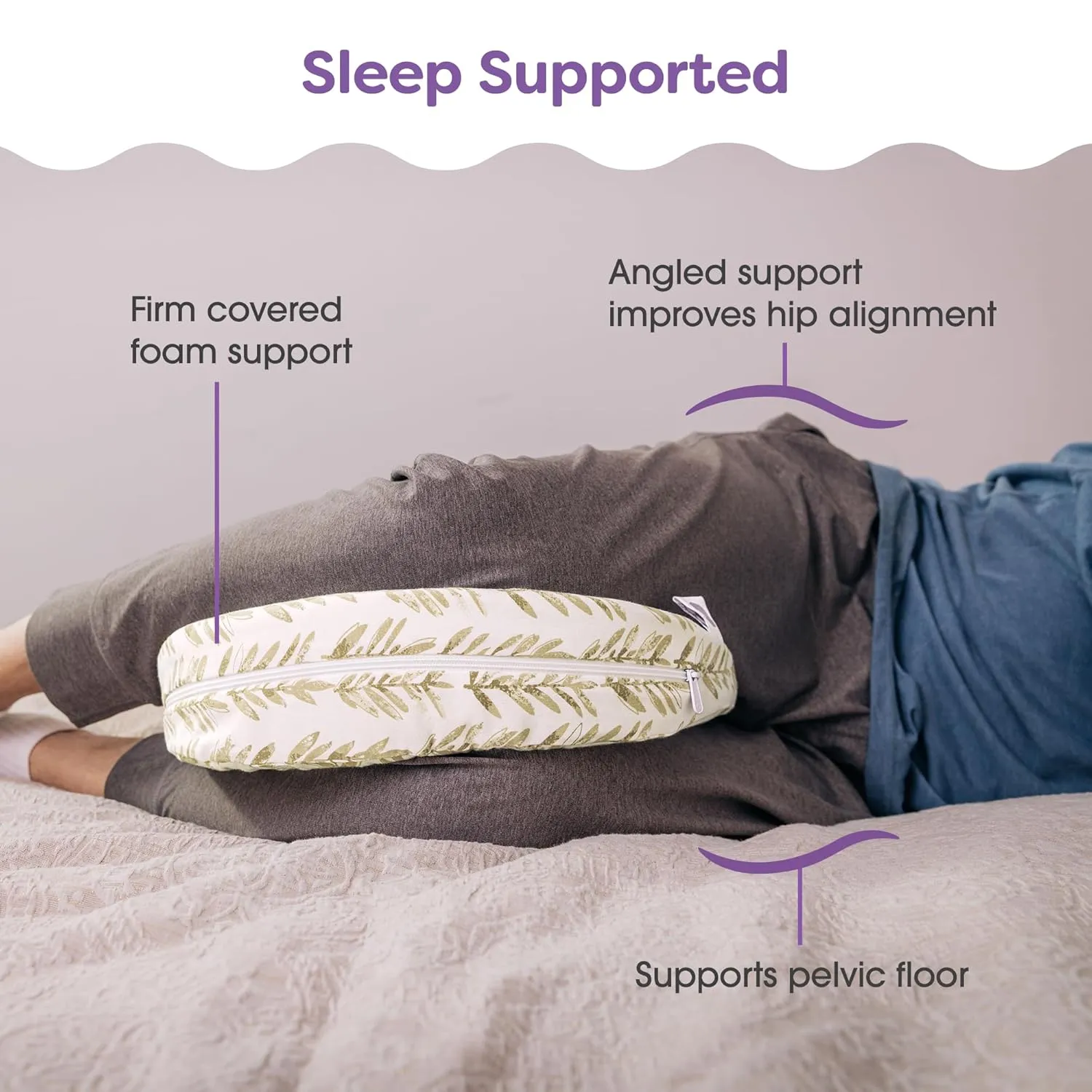 Boppy Pregnancy Pillow Wedge with Cover, Taupe, Belly Support Maternity Wedge, Firm Wedge Pillow from Line of Pregnancy Pillows for Sleeping