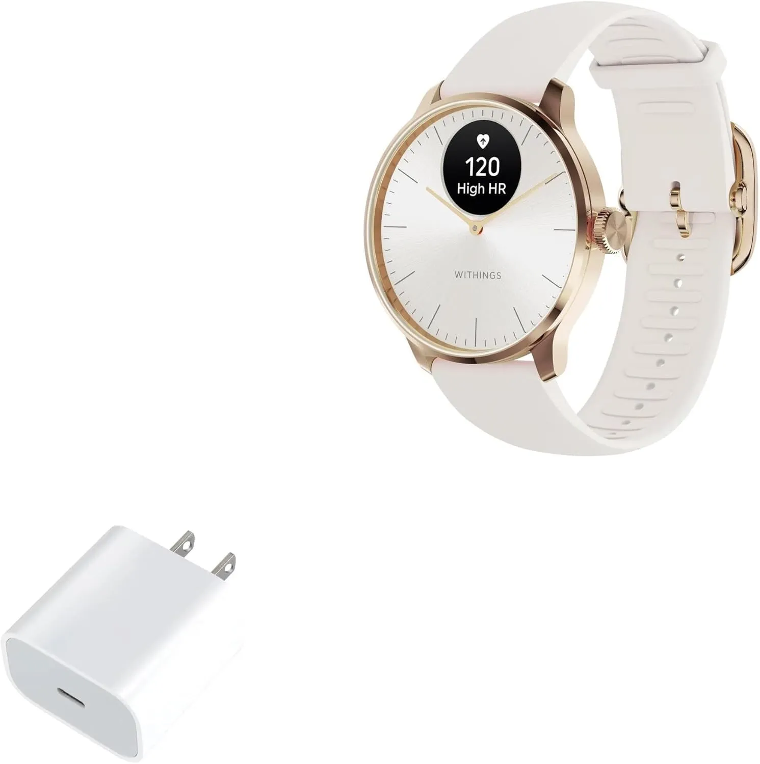 BoxWave Charger Compatible with Withings ScanWatch Light - PD GAN miniCube (30W), 30W Tiny PD GAN Type-C Wall Charger - Winter White