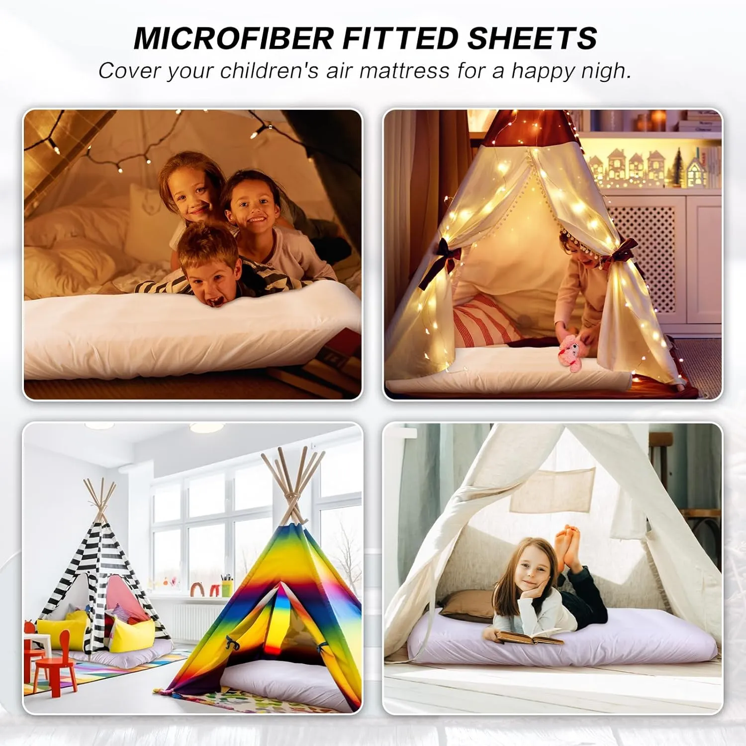 Breling Kids Air Mattress Fitted Sheets Compatible with Intex Cozy Kidz (Sheet Only) Toddler Inflatable Mattress Sheets for Kids Sleepover Party Travel Camping Airbed(White,6 Pcs)
