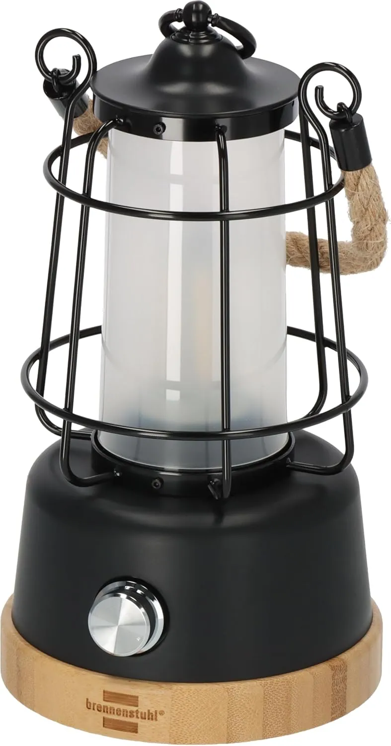 BrennenstuhlLED BatteryCamping lamp CAL 1 (350 lm, IP44, up to 75h light duration, continuously dimmable, adjustable color temperature, rechargeable USB Outdoor lamp with hemp rope and bamboo base)