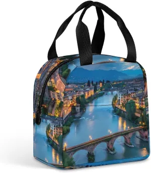Bridge Ponte Degli Alpini at River Brenta Portable Lunch Tote Bag Leakproof Cooler Bag Reusable Lunch Box for Picnic Beach Work