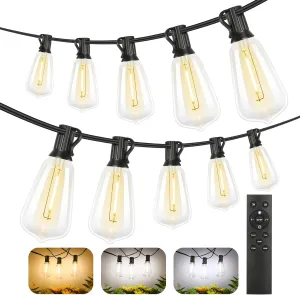 Brightever 200FT Outdoor String Lights with Remote, 2700K/4000K/5000K Selectable LED String Lights for Outside with 100 4 ST38 Edison Bulbs, 3 Modes Dimmable Patio Lights Waterproof for Camping, Deck