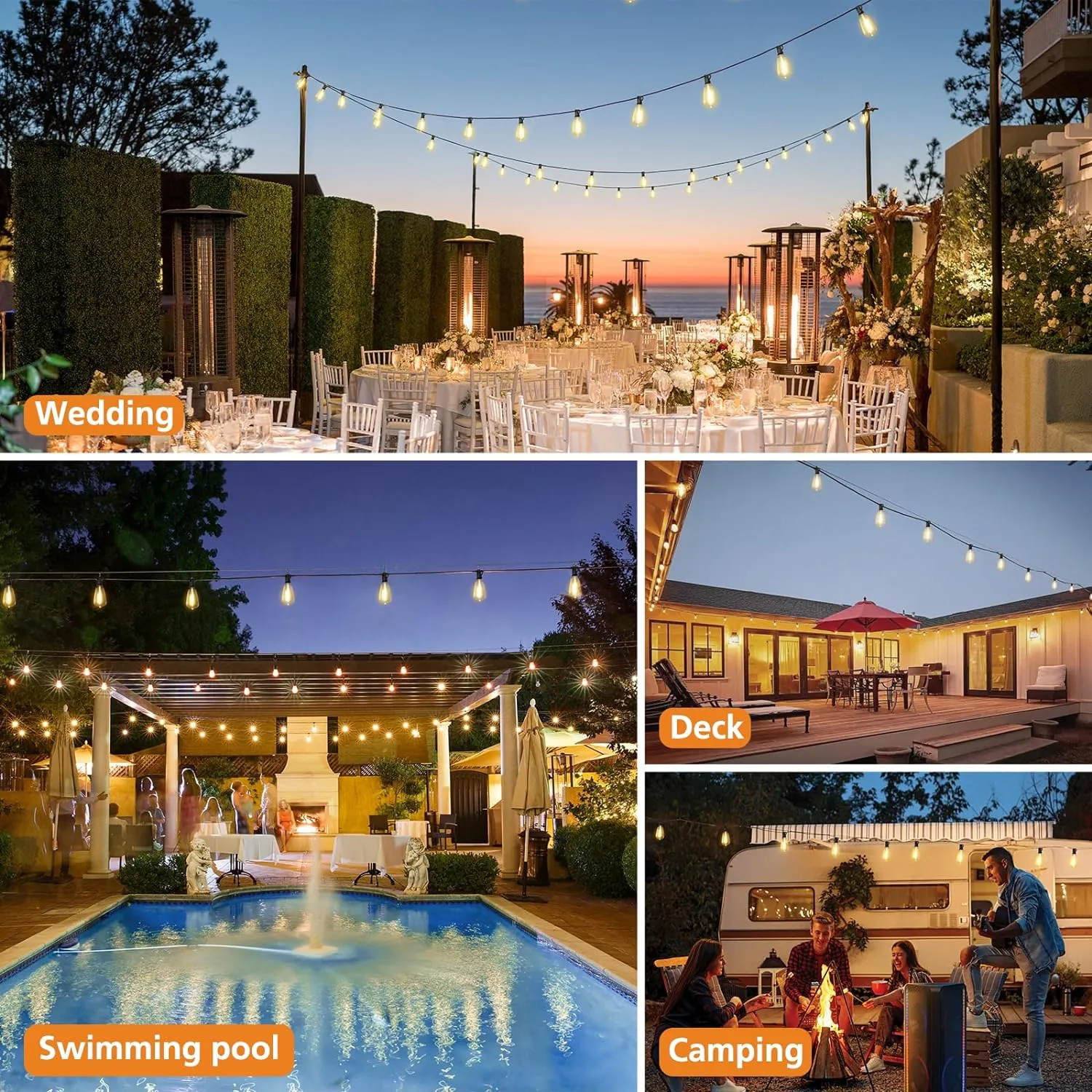 Brightever 200FT Outdoor String Lights with Remote, 2700K/4000K/5000K Selectable LED String Lights for Outside with 100 4 ST38 Edison Bulbs, 3 Modes Dimmable Patio Lights Waterproof for Camping, Deck