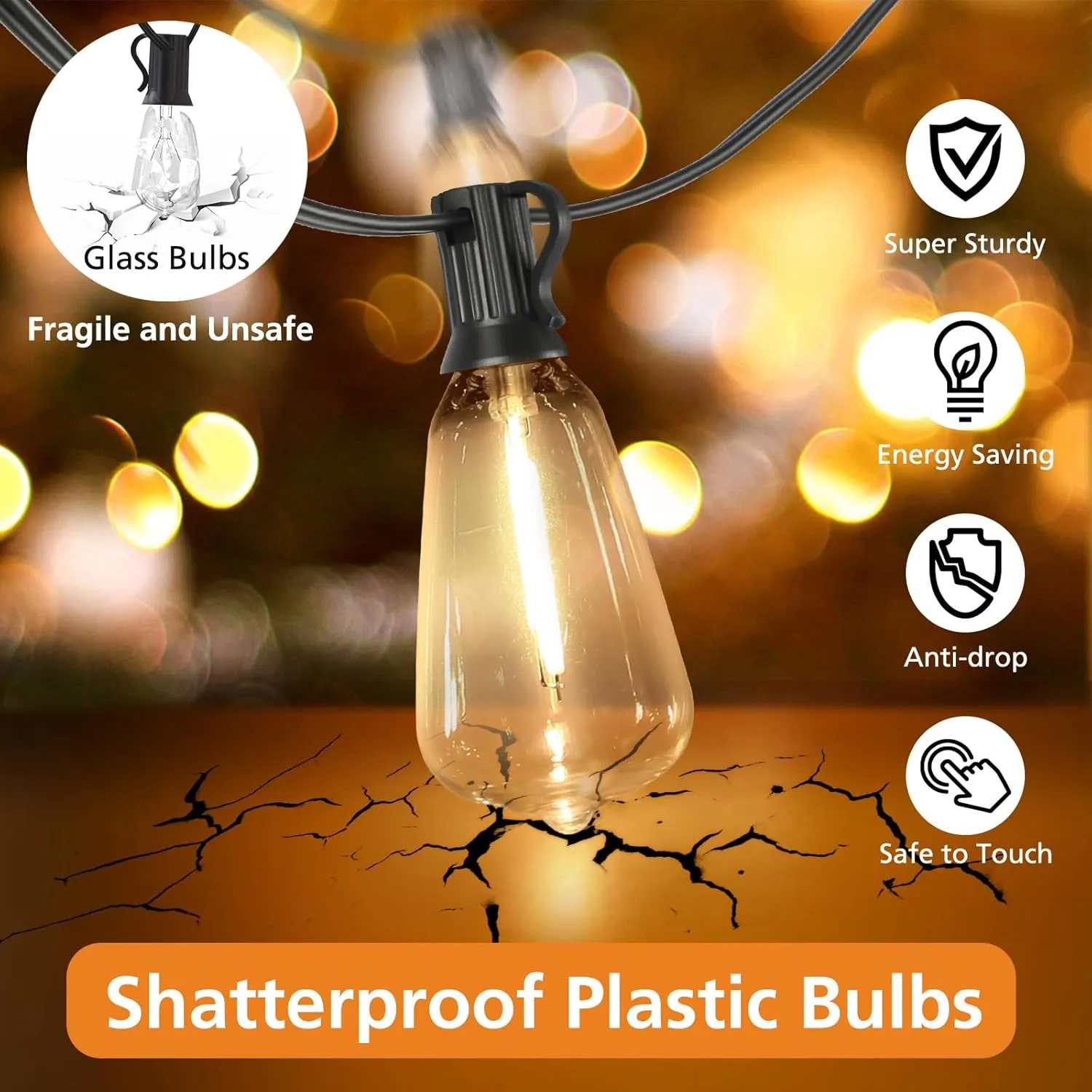 Brightever Dimmable Outdoor String Lights with Remote, 3 Colors in 1 LED Patio Light for Outside with 25 1 ST38 Edison Bulbs, 50FT 3 Modes Gazebo Lighting Waterproof for Camping, 2700K/4000K/5000K