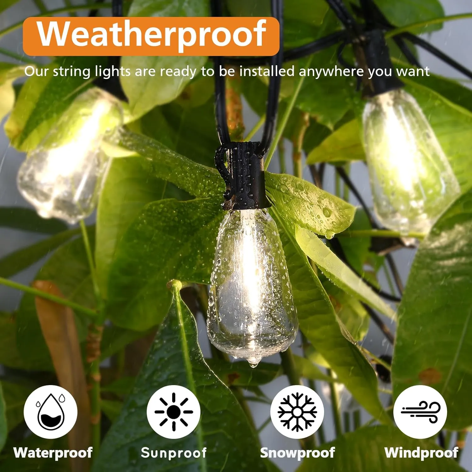 Brightever Dimmable Outdoor String Lights with Remote, 3 Colors in 1 LED Patio Light for Outside with 25 1 ST38 Edison Bulbs, 50FT 3 Modes Gazebo Lighting Waterproof for Camping, 2700K/4000K/5000K