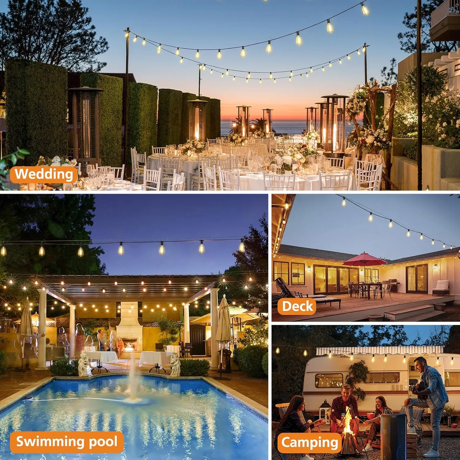Brightever Dimmable Outdoor String Lights with Remote, 3 Colors in 1 LED Patio Light for Outside with 25 1 ST38 Edison Bulbs, 50FT 3 Modes Gazebo Lighting Waterproof for Camping, 2700K/4000K/5000K