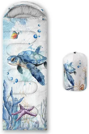 BSNTHO Turtle Coral Printed Camping Sleeping Bags,3 Season Warm & Cool Weather,Lightweight,Waterproof Sleeping Bags for Adults & Kids,Traveling,and Outdoors,Camping Gear Equipment,31x90inch, Standard