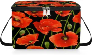 Budxapjw Beautiful Poppy Womens Lunch Bag with Shoulder Strap Water Droplets Reusable Men Sports Insulated Lunch Box Leakproof Cooler Tote Bag for Office Picnic Hiking Beach