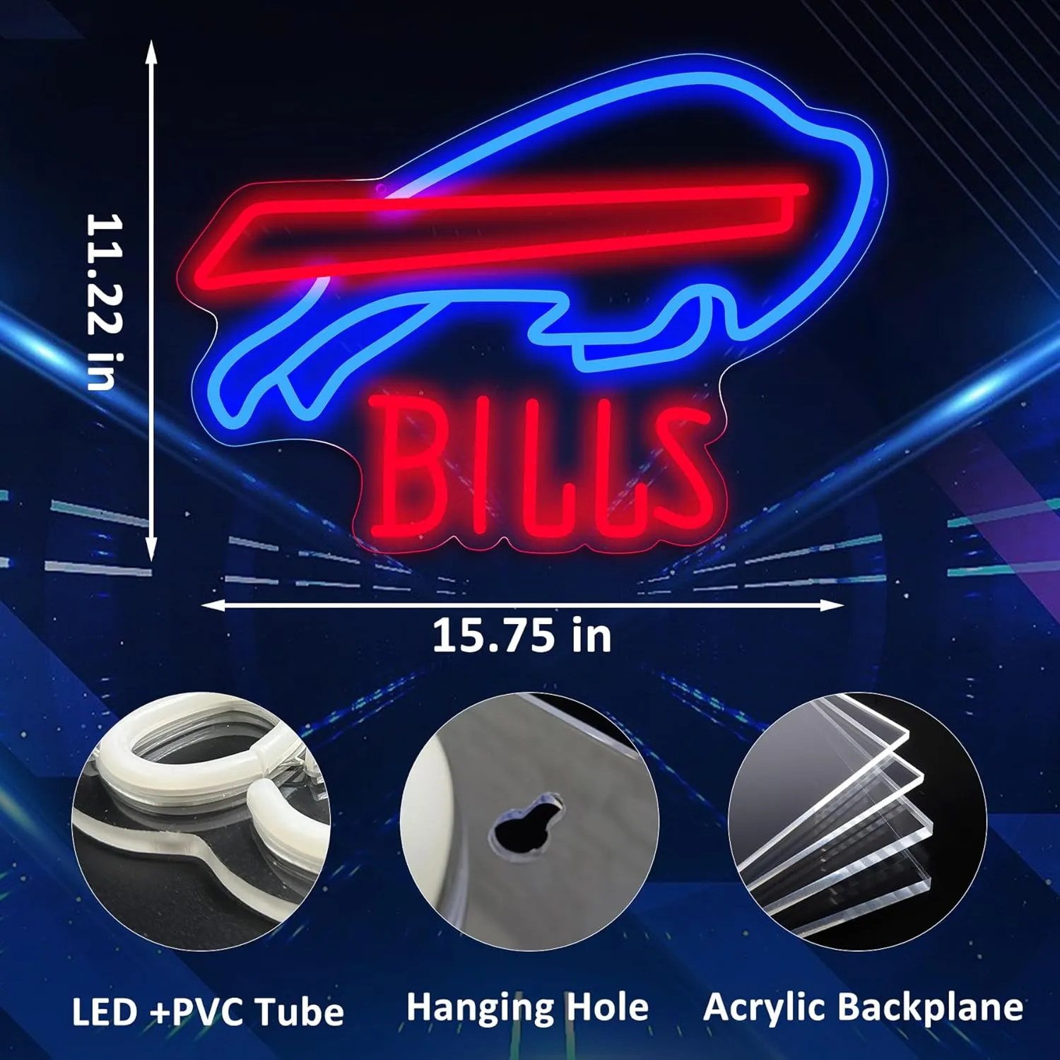 Buffalo Neon Signs Football LED Neon Lights Signs for Wall Decor USB Powered Sports Team Neon Wall Light Sign for Man Cave Beer Bar Pub Boys & Teens Room Decor
