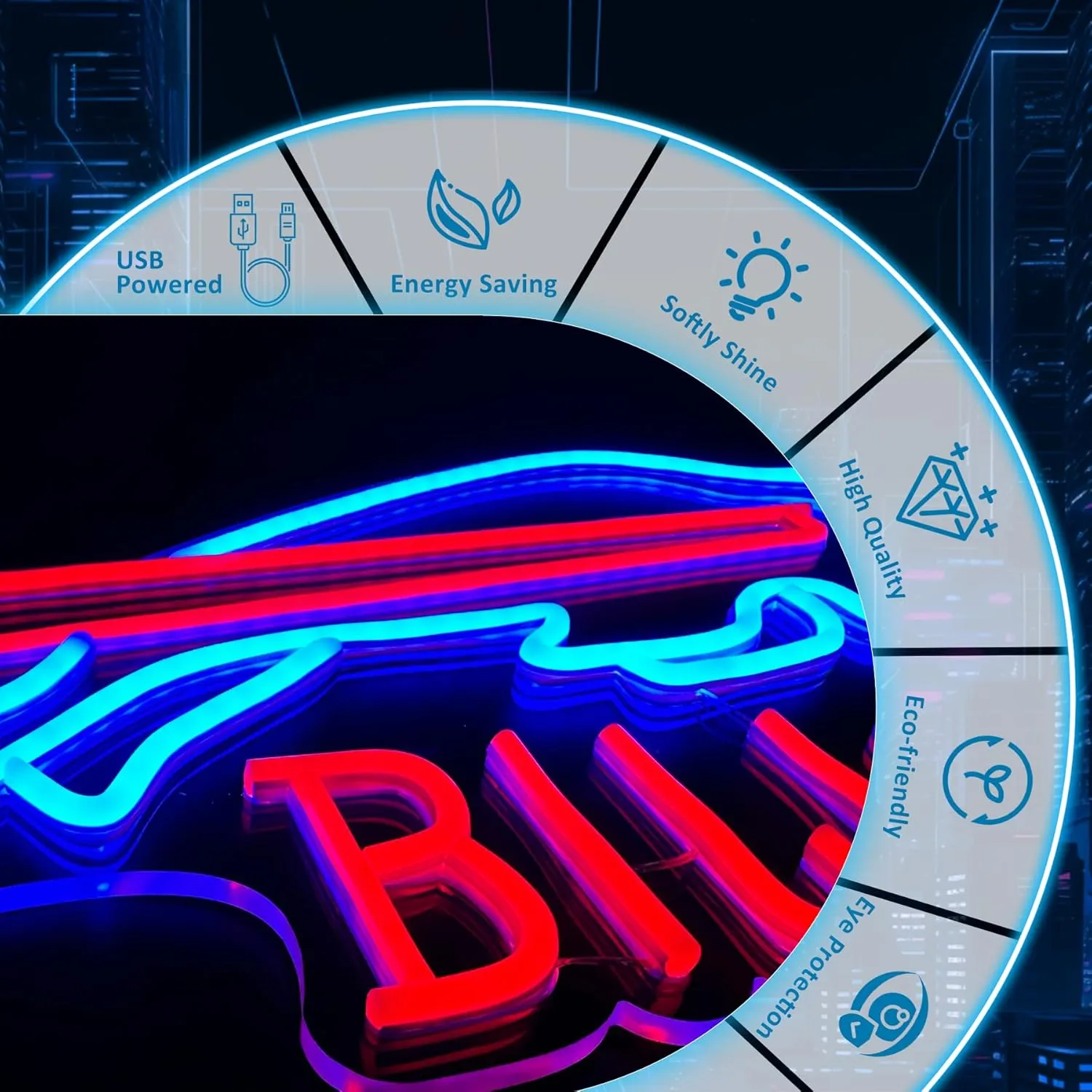 Buffalo Neon Signs Football LED Neon Lights Signs for Wall Decor USB Powered Sports Team Neon Wall Light Sign for Man Cave Beer Bar Pub Boys & Teens Room Decor