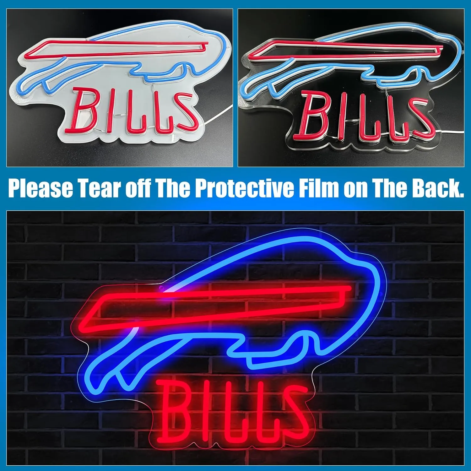Buffalo Neon Signs Football LED Neon Lights Signs for Wall Decor USB Powered Sports Team Neon Wall Light Sign for Man Cave Beer Bar Pub Boys & Teens Room Decor
