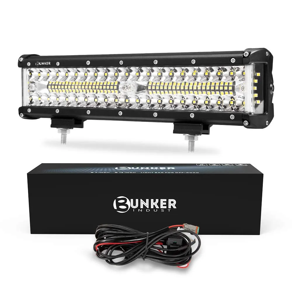 BUNKER INDUST Side Shooter LED Light Pods Wiring Harness Kit, 1 Pcs 12" Spot Flood LED Light Bar 90W Work Light Waterproof Cube Lights Off-Road Driving Bumper Light for ATV UTV Truck Boat Tractor