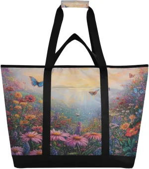 Butterfly Flowers Reusable Insulated Lunchbox Cooler Bag, Leakproof Kitchen Grocery Bag Collapsible Portable Cooler Tote Bag for Picnic, Camping, Office, Travel