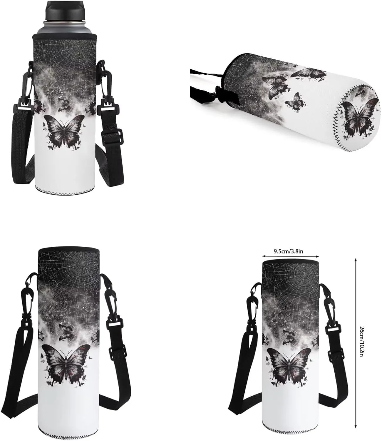 Butterfly Print Backpack School Set 4Pcs with Lunch Bag Pen Bag Set and Water Bottle Case Cover Kids Backpack for Girls 8-10 Toddler Bookbag Portable Lunch Bag Kindergarten
