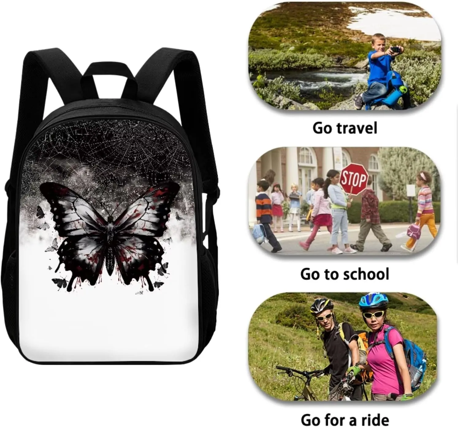 Butterfly Print Backpack School Set 4Pcs with Lunch Bag Pen Bag Set and Water Bottle Case Cover Kids Backpack for Girls 8-10 Toddler Bookbag Portable Lunch Bag Kindergarten