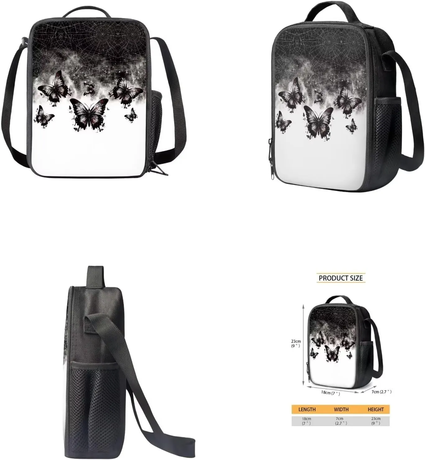 Butterfly Print Backpack School Set 4Pcs with Lunch Bag Pen Bag Set and Water Bottle Case Cover Kids Backpack for Girls 8-10 Toddler Bookbag Portable Lunch Bag Kindergarten