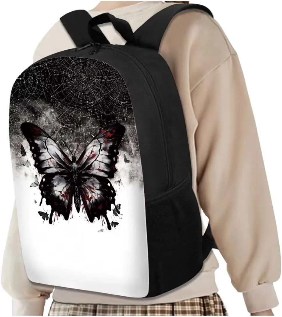 Butterfly Print Backpack School Set 4Pcs with Lunch Bag Pen Bag Set and Water Bottle Case Cover Kids Backpack for Girls 8-10 Toddler Bookbag Portable Lunch Bag Kindergarten