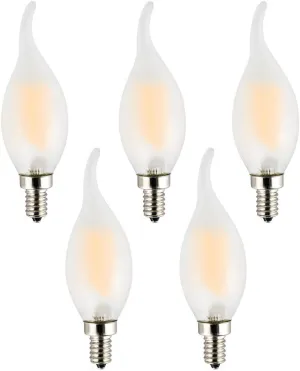 C35 2W(25W Incandescent Equivalent) LED Candelabra Bulb, Dimmable, LED Filament Lamp, Warm White Light 2700K, Frosted Glass Cover, E12 Small Base, Flame Tip, 5-Pack