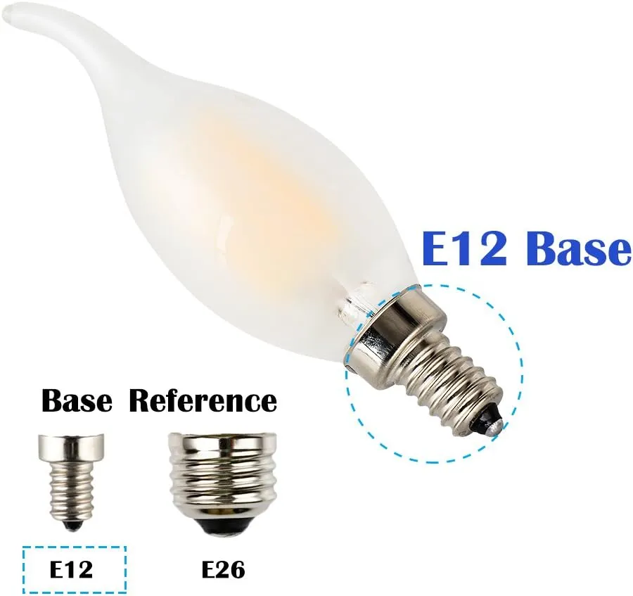 C35 2W(25W Incandescent Equivalent) LED Candelabra Bulb, Dimmable, LED Filament Lamp, Warm White Light 2700K, Frosted Glass Cover, E12 Small Base, Flame Tip, 5-Pack