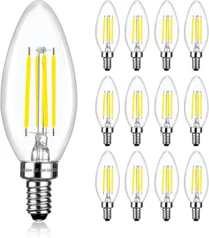 C35 Dimmable LED Candle Light Bulbs 40 Watt Equivalent, 5000K Daylight White, 470 Lumens, E12 4W B11 Ceiling Fan and Chandelier Light Bulbs, 12 Pack
