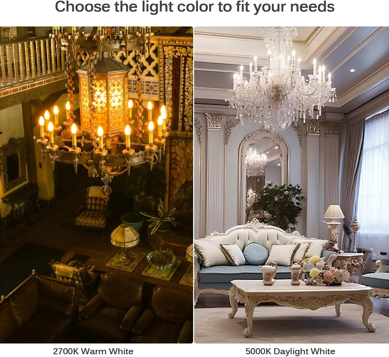 C35 Dimmable LED Candle Light Bulbs 40 Watt Equivalent, 5000K Daylight White, 470 Lumens, E12 4W B11 Ceiling Fan and Chandelier Light Bulbs, 12 Pack