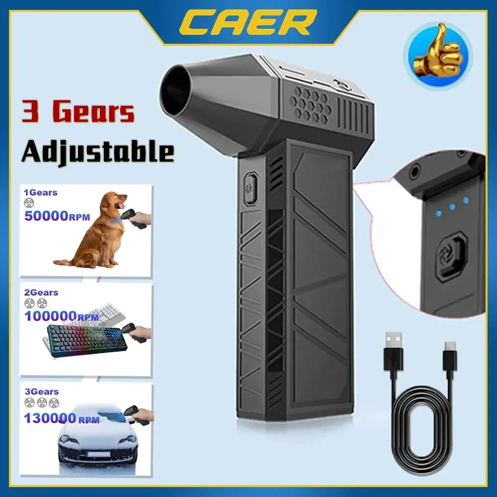 CAER Mini Turbo Jet Fan Electric Air Duster with 3 Gear Adjustable 130000RPM Wind Speed 52m/s Car Computer Cleaning Blower Tool