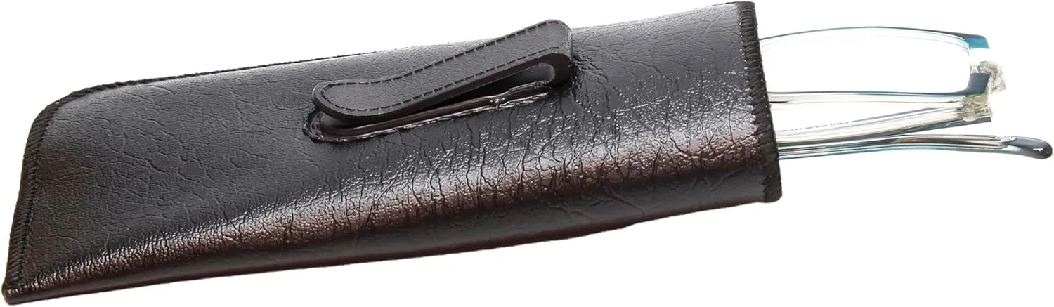 Calabria S-41 Soft Slim Slip In Eyeglass Case w/Pocket Belt Clip PU Leather Mens Womens Glasses Holder Pouch Sleeve Storage