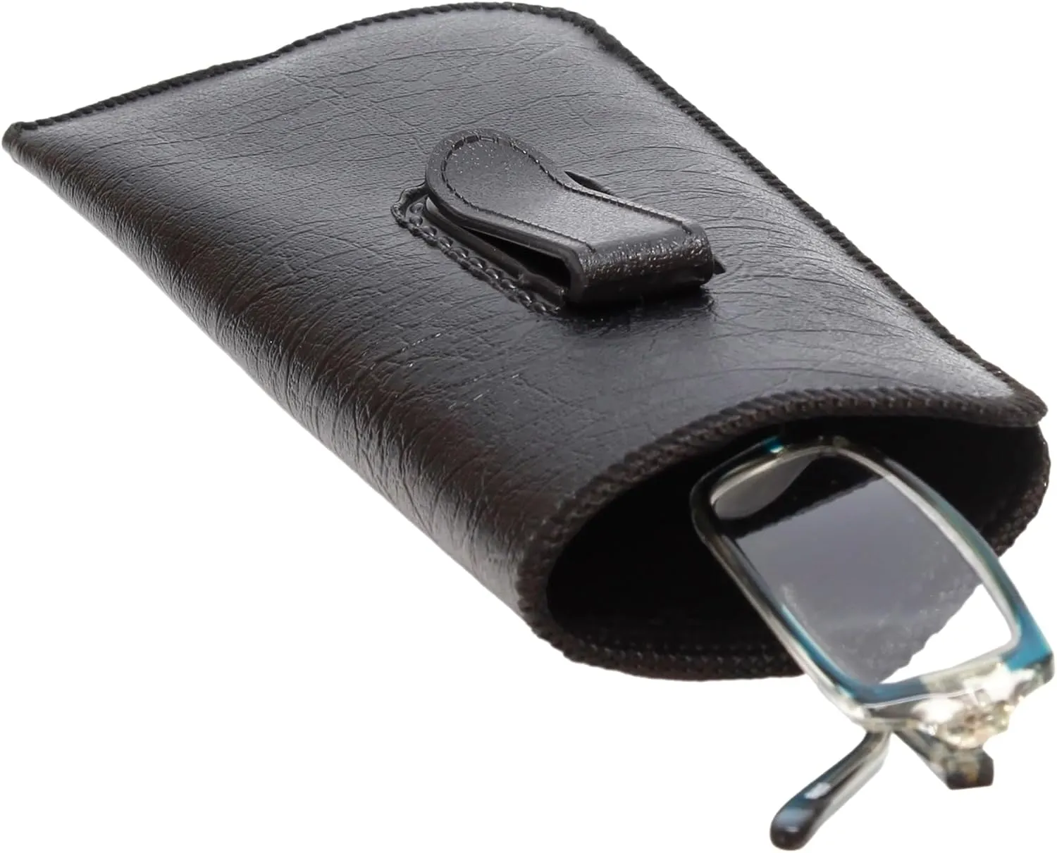 Calabria S-41 Soft Slim Slip In Eyeglass Case w/Pocket Belt Clip PU Leather Mens Womens Glasses Holder Pouch Sleeve Storage