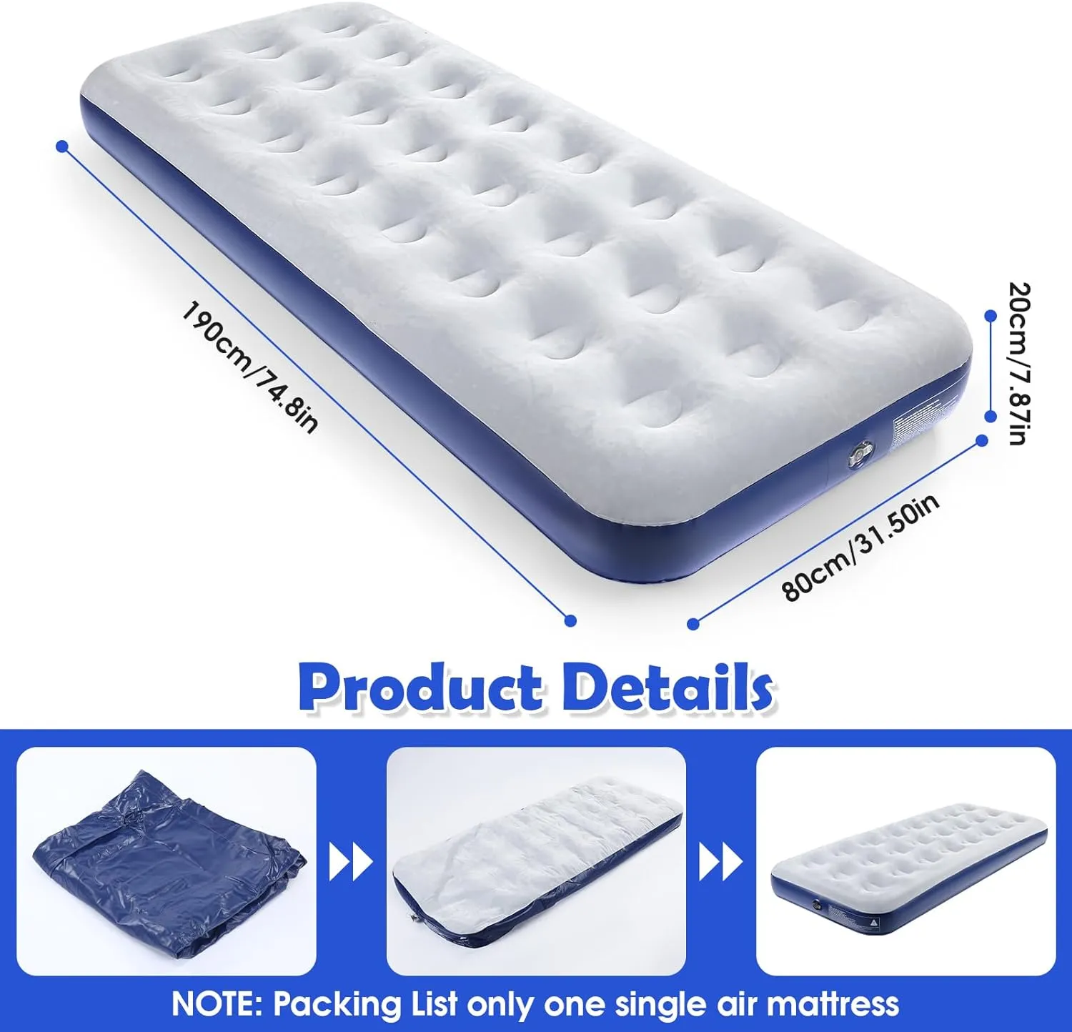 Camping Air Mattress Inflatable Air Bed Flocked Surface Travel Bed Sleeping Pad Air Bed for Outdoor Camping Tent Guest Travelling