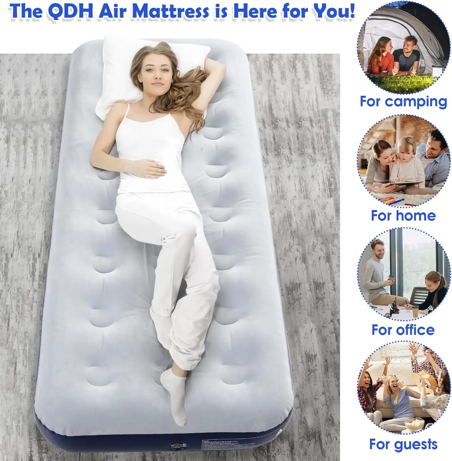 Camping Air Mattress Inflatable Air Bed Flocked Surface Travel Bed Sleeping Pad Air Bed for Outdoor Camping Tent Guest Travelling