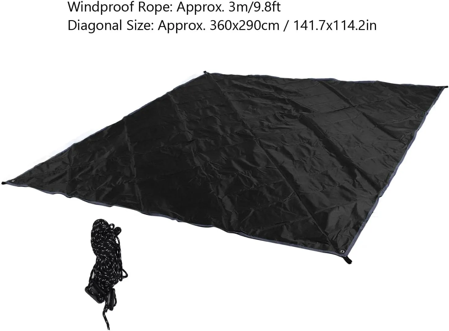 Camping Canopy, Watertight Lightweight Tent Tarp with Windproof Rope for Outdoor Activities, 210T Polyester (Black)