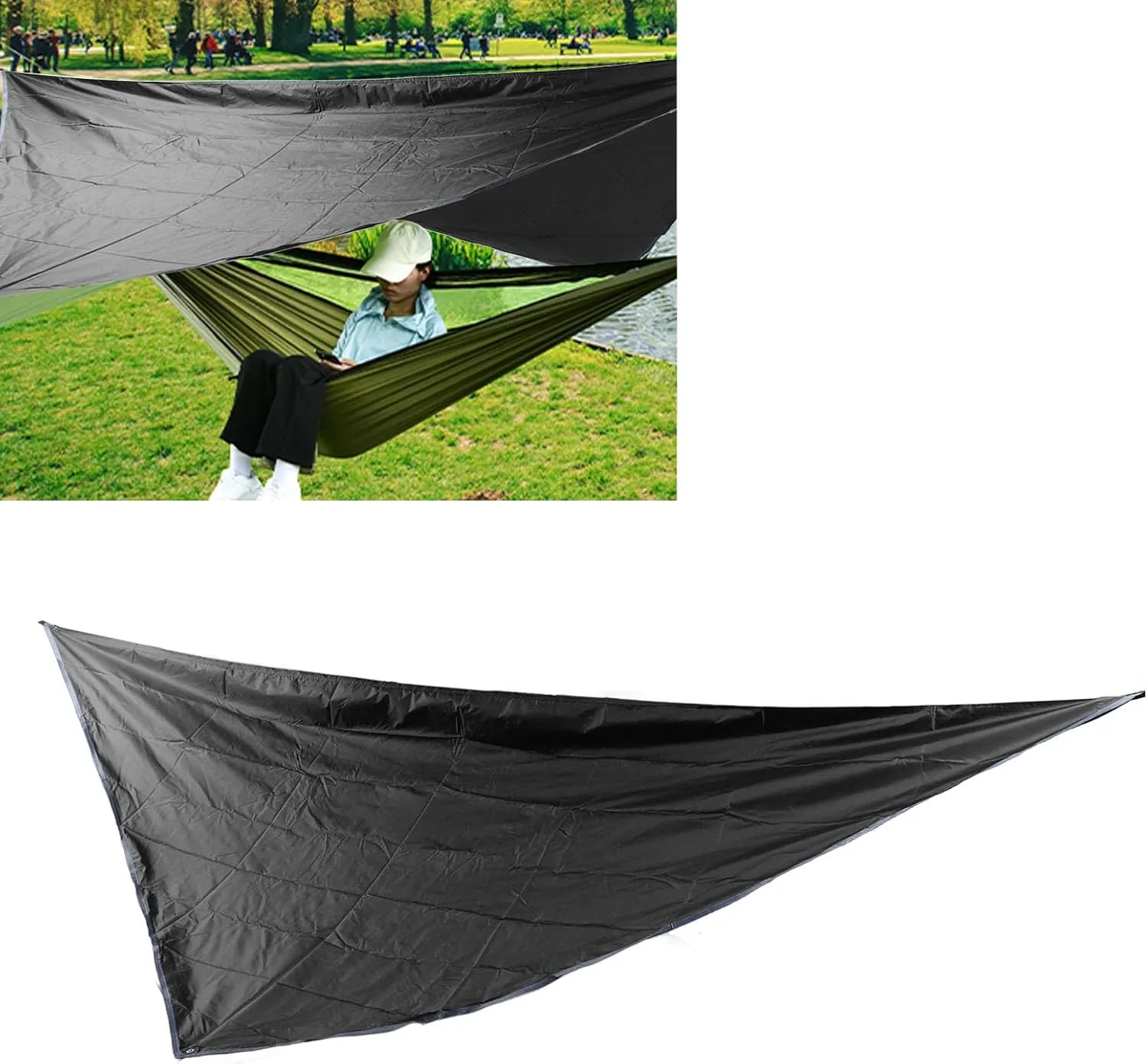 Camping Canopy, Watertight Lightweight Tent Tarp with Windproof Rope for Outdoor Activities, 210T Polyester (Black)