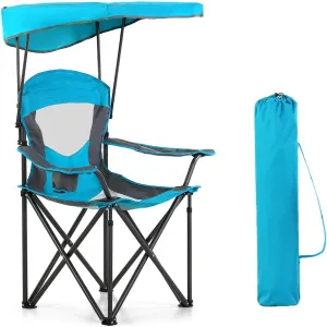 Camping Chairs with Shade, Heavy Duty Canopy Lounge Chair Sunshade Hiking Travel Chair with Cup Holder for Outdoor, Camping, Beach and Patio, Enamel Blue