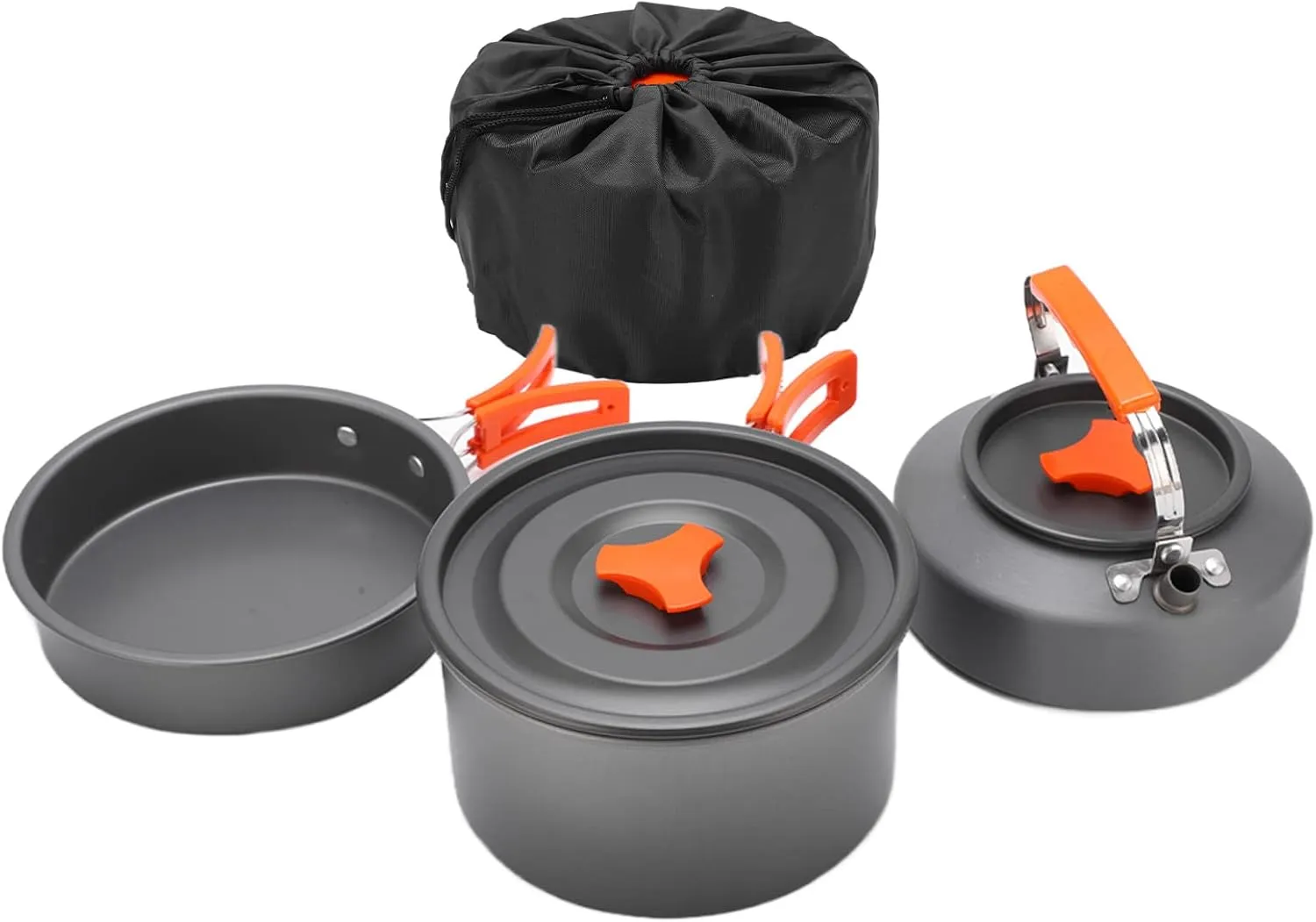 Camping Cookware Set Portable Non Stick Coating Aluminum Alloy Orange Teapot Set Pots and Utensils for 2-3 Persons