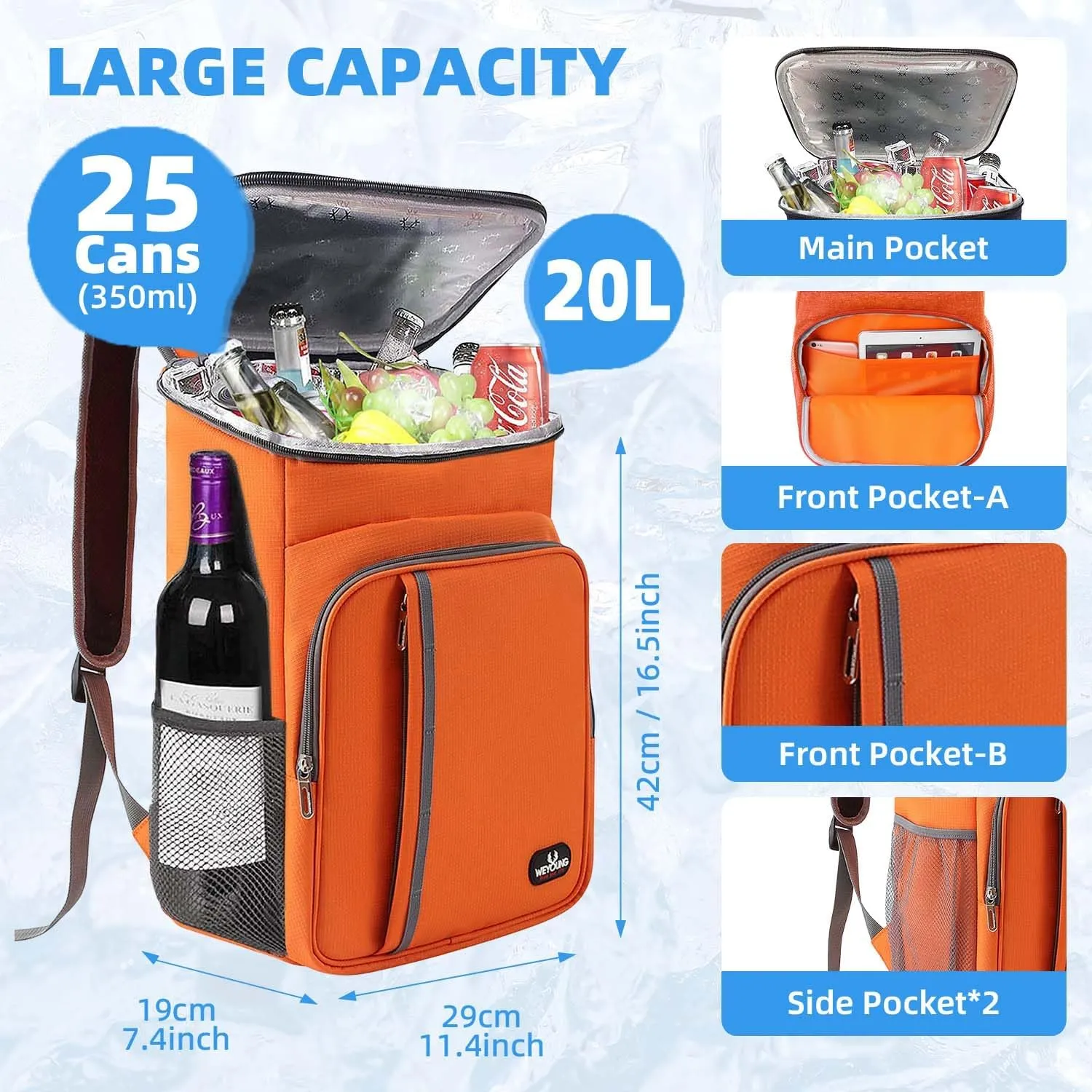 Camping Cooler Backpack 25 Cans, Leak Proof Insulated Thermal Bag, Beach Travel Picnic Lunch Backpack for Men Women