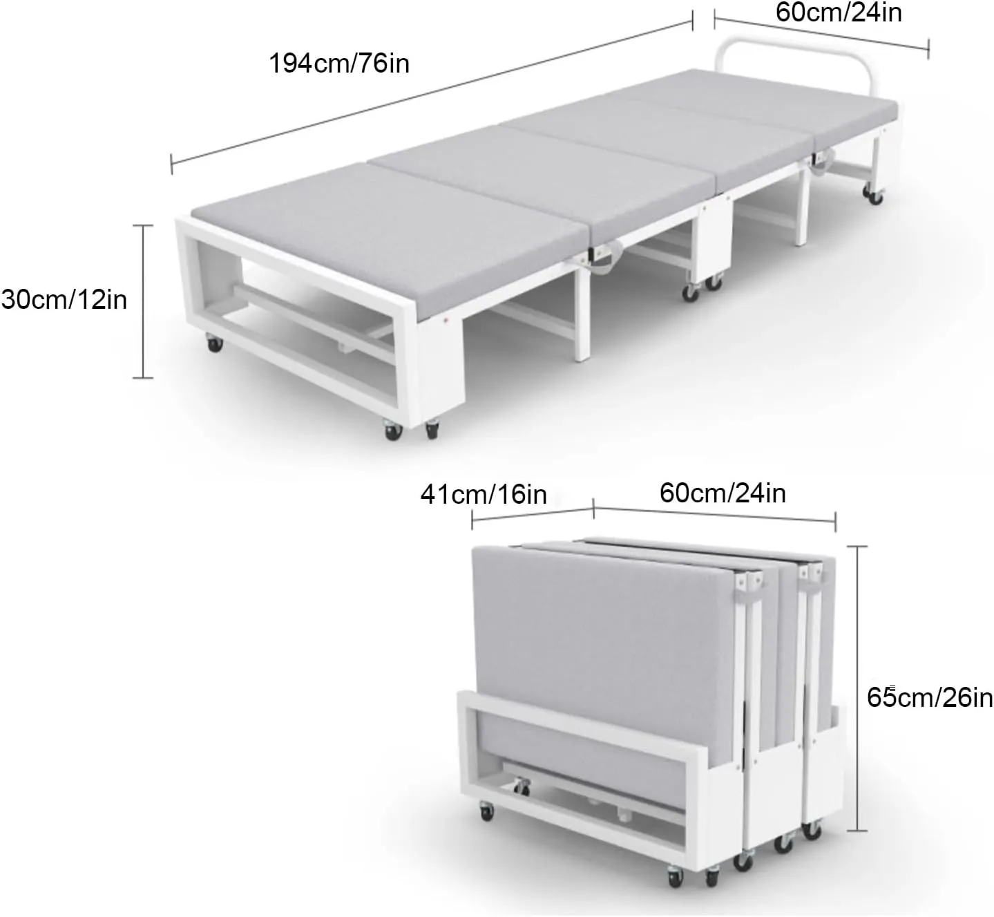 Camping Cot 300kg Capacity and 12 Quiet Universal Wheels, Cots for Camping Portable Camp, Camping Cots Mute Sleep, Folding Bed(30x194x60cm/12x76x24in)