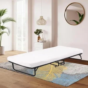 Camping Cot with Mattress for Adults，Folding Bed with Wheels，Portable Beds for Guests，Foldable Bed with Strong and Sturdy Metal Frame, Cots for Sleeping