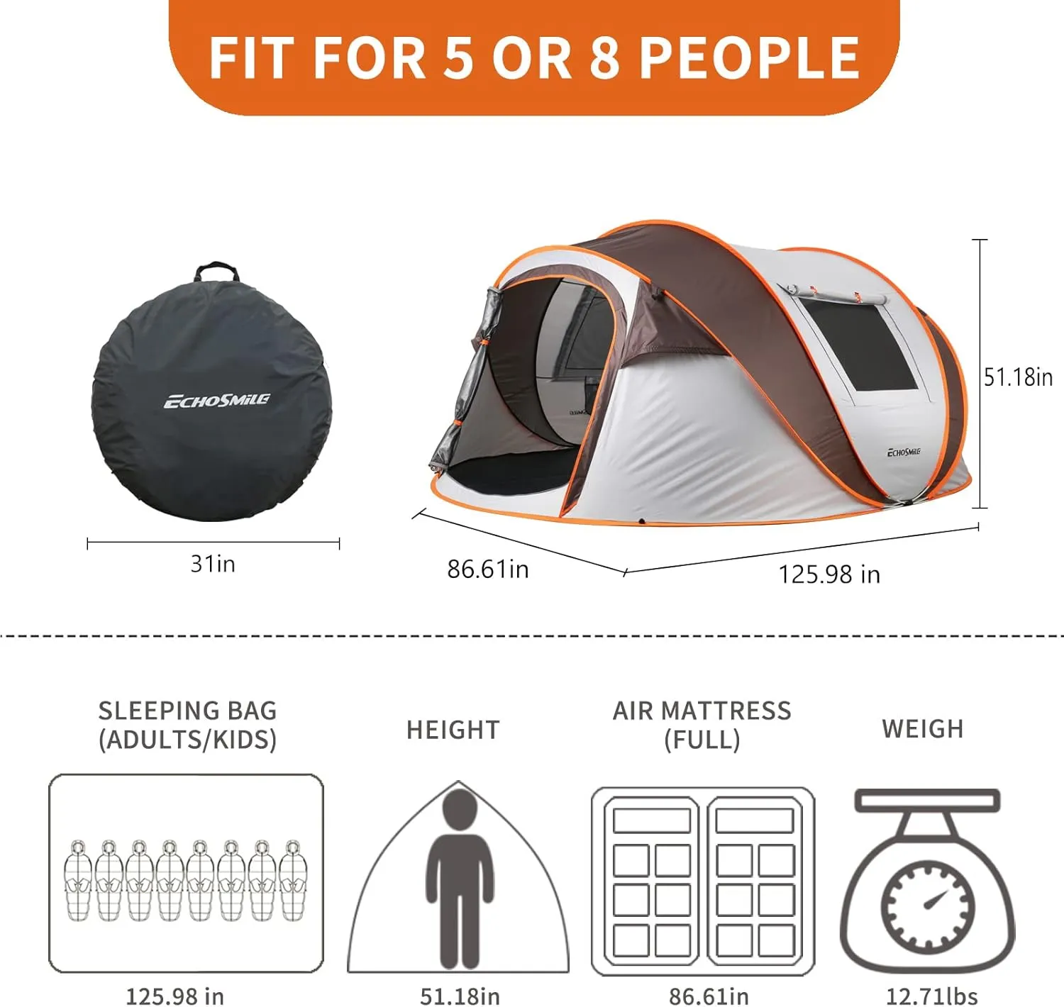 Camping Dome Tent is Suitable for 2/3/4/5 People, Waterproof, Spacious, Portable Backpack Tent, Suitable for Outdoor Camping/Hiking and Outdoor, Portable Tent
