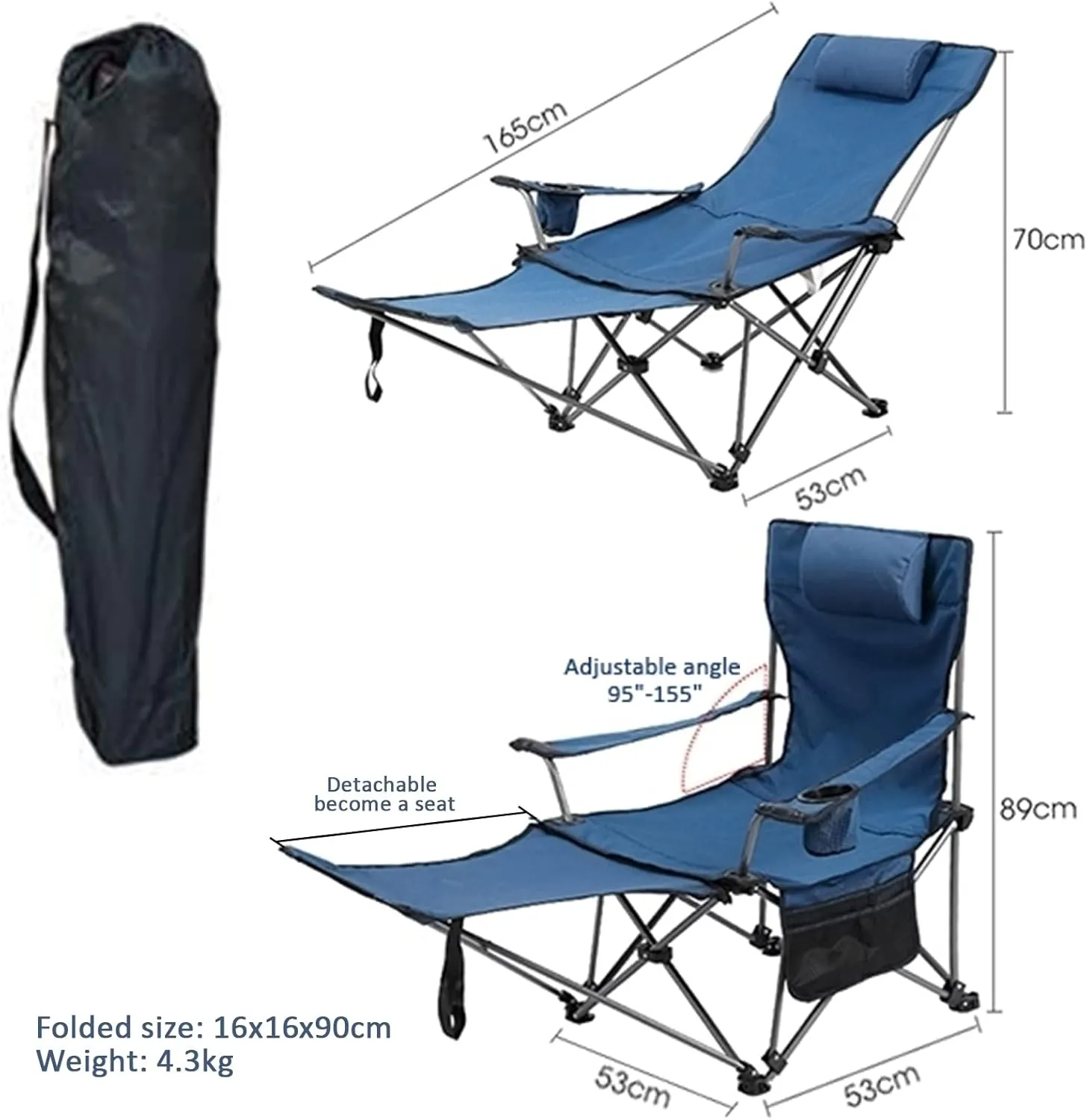 Camping Folding Chair Oversized for Outdoor Heavy Duty Foldable Camp Chair Outside for Adults, with Cup Bag and Storage Bag,Black