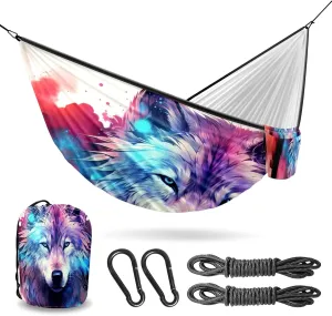 Camping Hammock Double & Single Portable Hammocks with 2 Tree Straps, Great for Hiking,Backpacking,Hunting,Outdoor,Beach,Camping, Wolf (69)