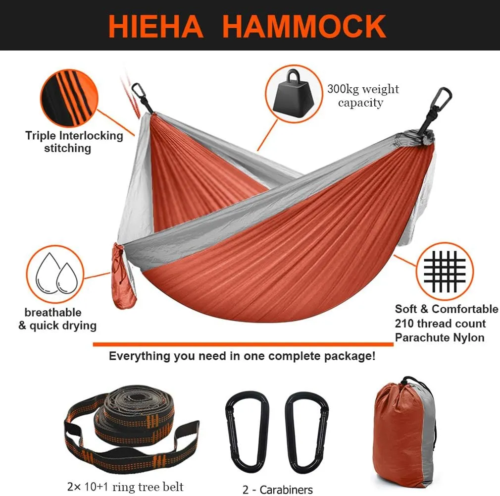 Camping Hammock Double & Single Portable Hammocks with 2 Tree Straps, Lightweight Nylon Parachute Hammocks Swing for Backpacking Travel Beach Backyard Hiking