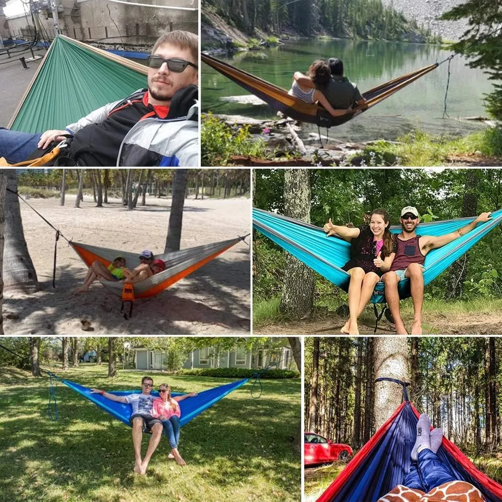 Camping Hammock Double & Single Portable Hammocks with 2 Tree Straps, Lightweight Nylon Parachute Hammocks Swing for Backpacking Travel Beach Backyard Hiking