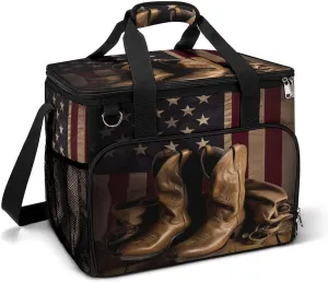 Camping Ice Pack, American Flag with Cowboy Boots Print Insulated Cooler Bag Large Capacity Ice Pack Portable Camping Cooler Outdoor Picnic Cooler, style