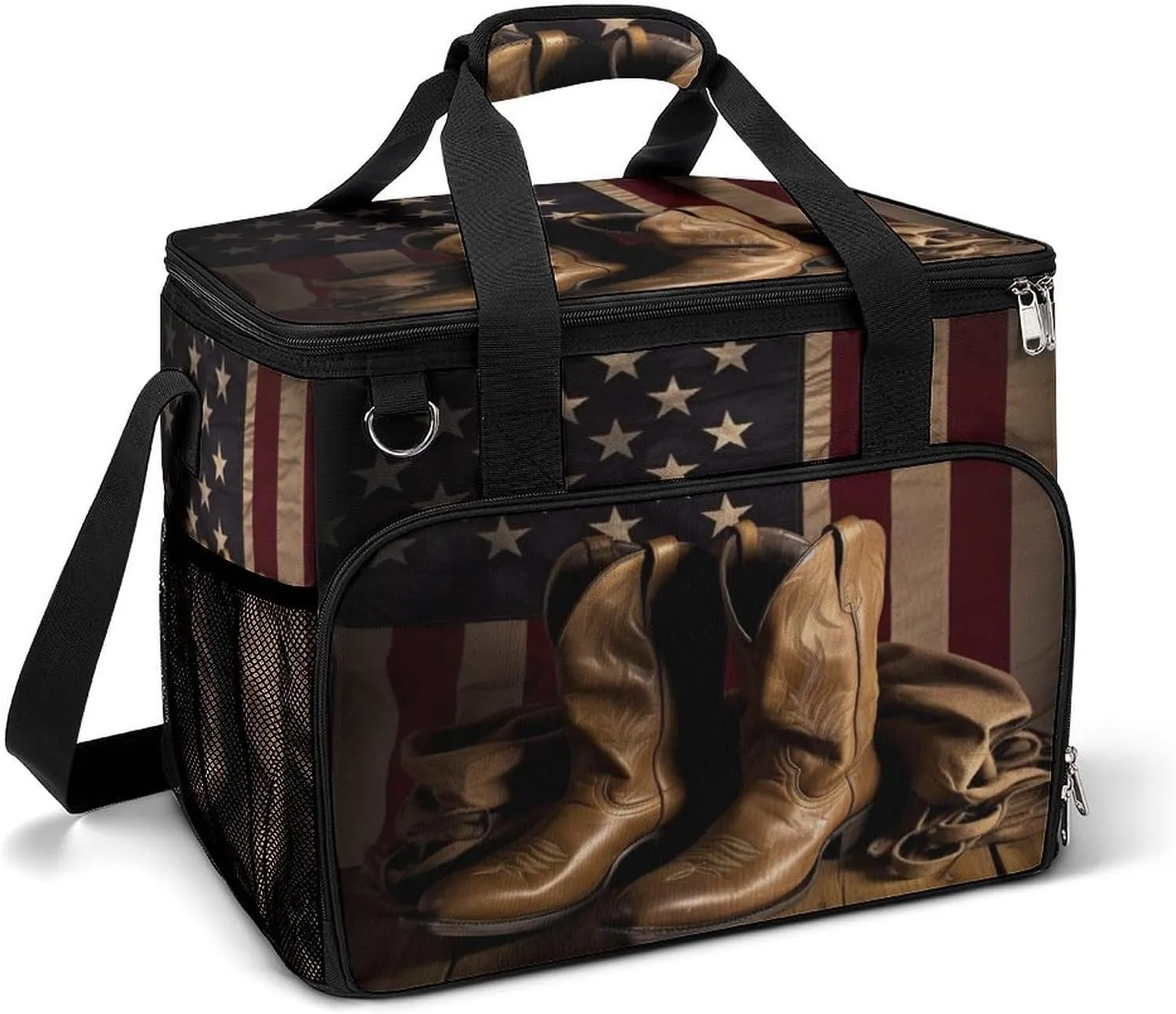 Camping Ice Pack, American Flag with Cowboy Boots Print Insulated Cooler Bag Large Capacity Ice Pack Portable Camping Cooler Outdoor Picnic Cooler, style