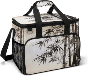 Camping Ice Pack, Bamboo Tree Image Chinese Calligraphy Print Insulated Cooler Bag Large Capacity Ice Pack Portable Camping Cooler Outdoor Picnic Cooler, style