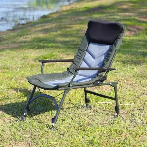 Camping Lounge Chair, Portable Folding Reclining Chair, Camping Chair with Adjustable backrest for Indoor and Outdoor Camping, Beach, Fishing (Grey)
