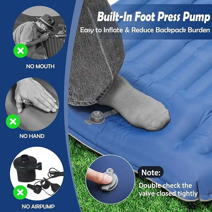 Camping Mat, Lightweight and Inflatable Sleeping Pad with Built-in Pump for a Cozy Sleep Experience Includes Bonus Pillow for Extra Neck Support Perfect for Cold Weather Camping