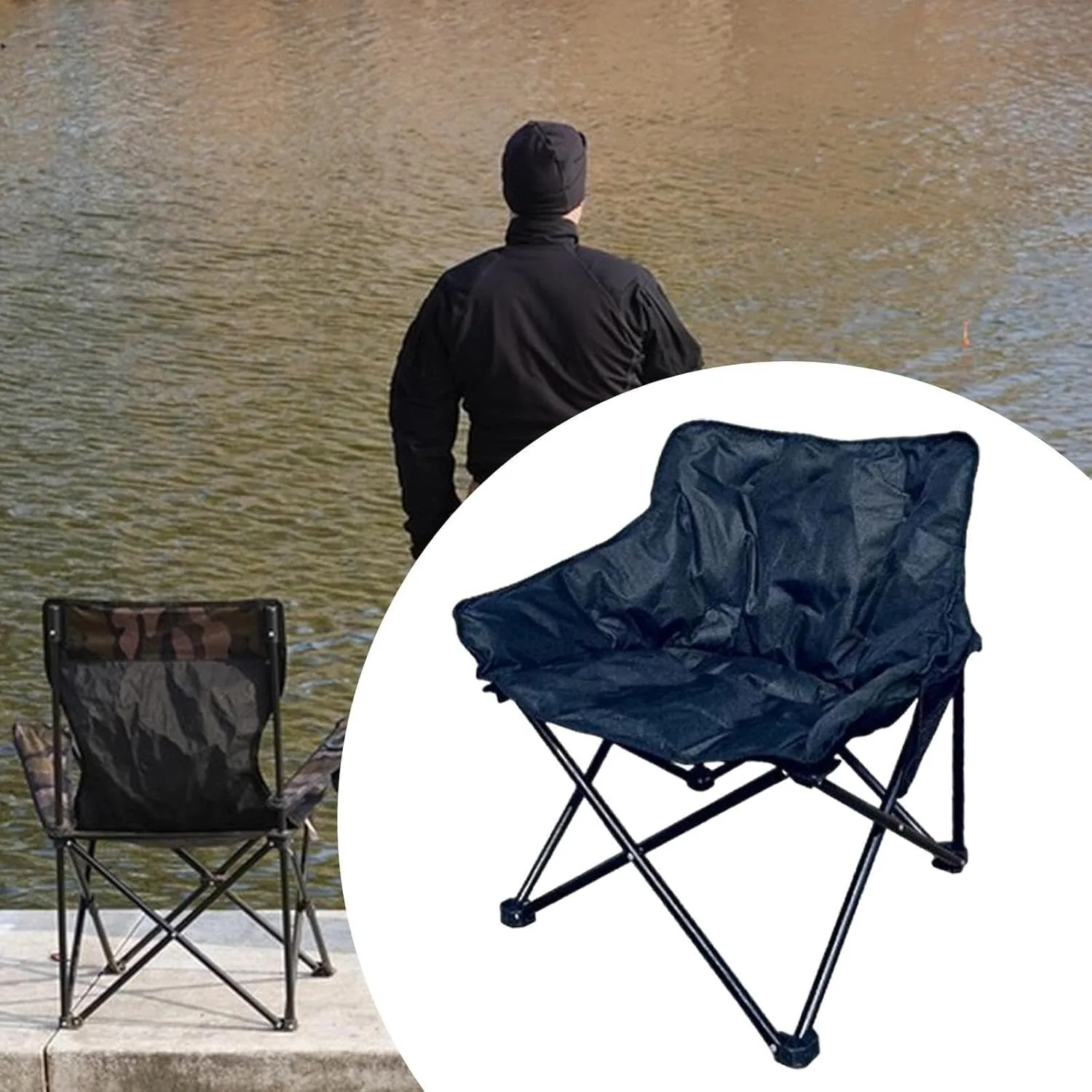 Camping Padded Chair Padded Cushion Lazy Sofa Portable Fishing Lounge Chair Foldable Seat for Patio Outdoor Sports Adults Foldable Outdoor seat for Camping Ergonomic Camp seat Canvas Camping