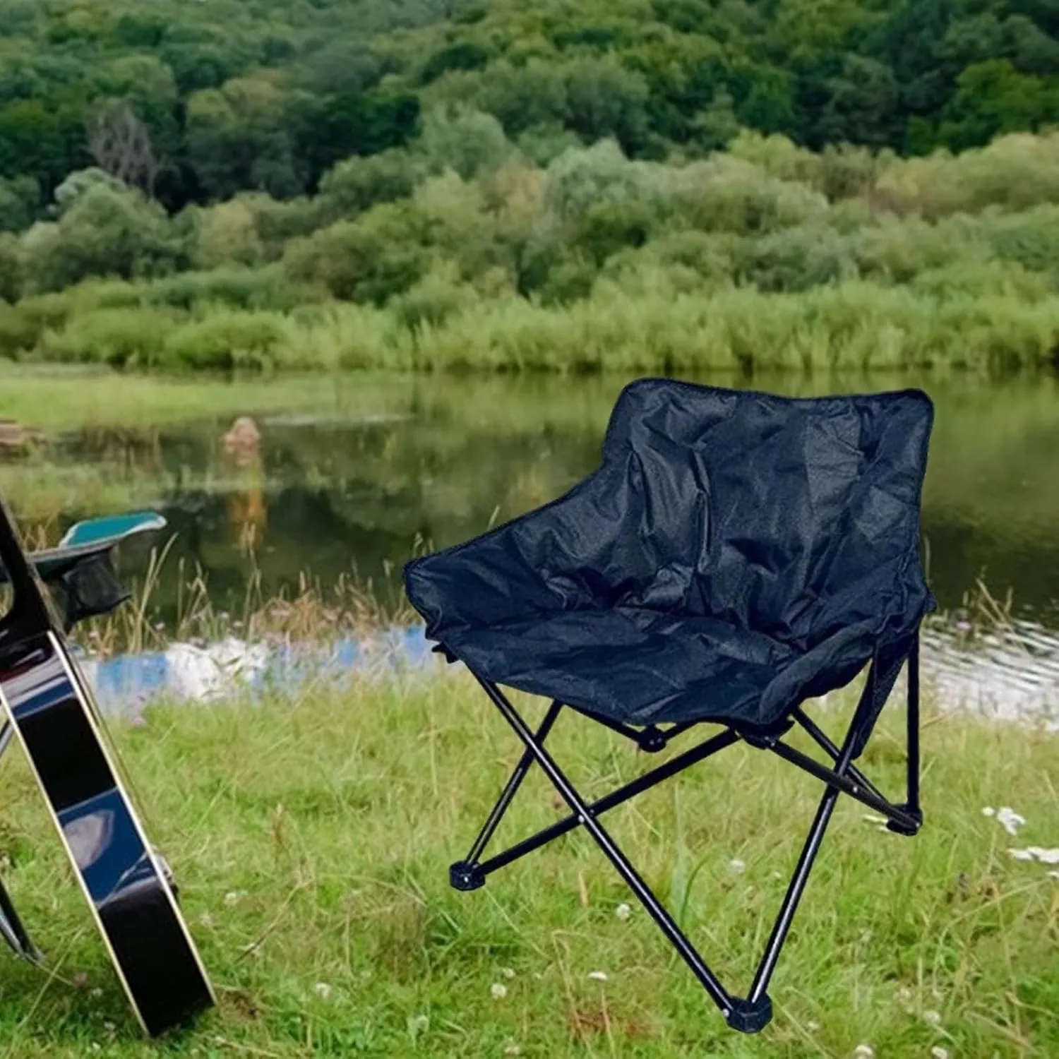 Camping Padded Chair Padded Cushion Lazy Sofa Portable Fishing Lounge Chair Foldable Seat for Patio Outdoor Sports Adults Foldable Outdoor seat for Camping Ergonomic Camp seat Canvas Camping