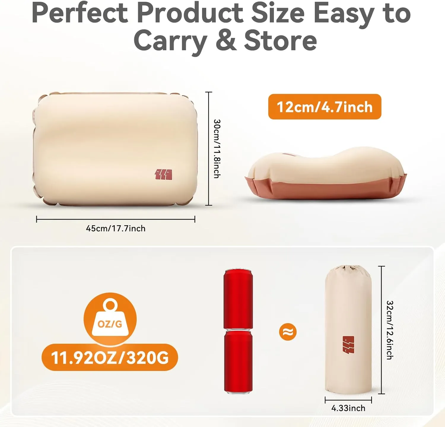 Camping Pillow with Memory Foam, Large Inflatable Portable Ultralight Pillow, Ergonomic for Neck Lumbar Support, Travel Air Pillows for Hiking/Hammock/Backpacking (Large)